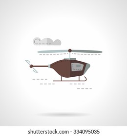 Brown flying helicopter. Aerial vehicles. Flat color style vector icon. Single web design element for site or mobile app.