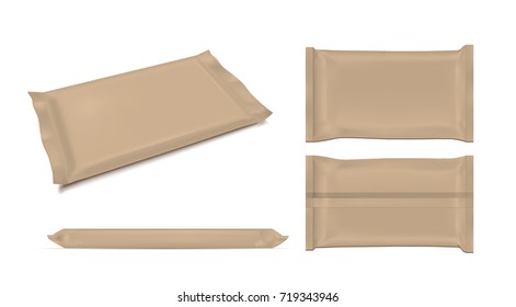 Brown foil snack pack for chips, candy and other products. Organic food.