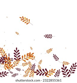 Brown Foliage Background White Vector. Herb Label Design. Red Leaf. Orange Leaves Outline. Nature Texture.
