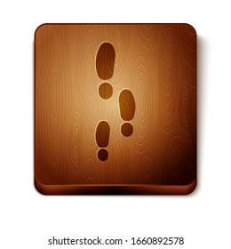 Brown Footsteps icon isolated on white background. Detective is investigating. To follow in the footsteps. Wooden square button. Vector Illustration