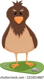 Brown forest bird on white background, cartoon style