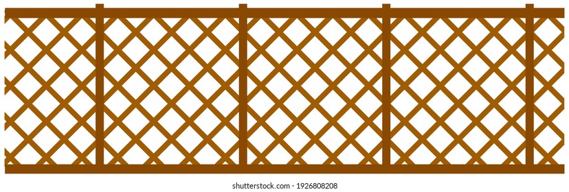 Ilustración vectorial plana de la valla de color marrón. Altas vallas de madera o de mimbre metálico con adorno. Elemento de paisaje e interior del territorio exterior. Esgrima de sitio aislado en fondo blanco