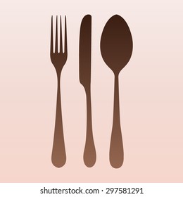 Brown fork spoon knife