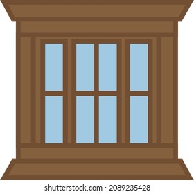 Brown frame home window, illustration, vector, on a white background.
