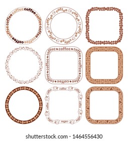 brown frames with coffee grains and cups - vector set