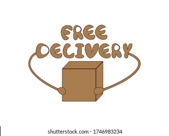 Brown Free delivery text holding a box