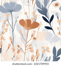 Brown French Grey Pink Wild Flowers Pastel Colors Abstract Seamless Pattern Wallpaper Background 