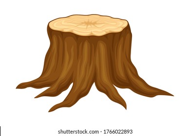 Brown Fresh Cut Stump or Stub as Forest Element Vector Illustration