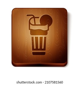 Brown Fresh smoothie icon isolated on white background. Wooden square button. Vector