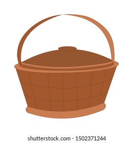 Brown Fruit Basket with Lid - Cartoon Vector Image