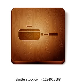 Brown Frying pan icon isolated on white background. Fry or roast food symbol. Wooden square button. Vector Illustration