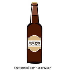 Brown full beer glass bottle with label or sticker beer vector isolated, alcohol