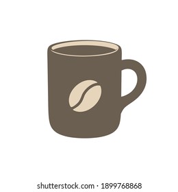 Brown full coffee mug vector illustration. Simple flat minimal clip art design. Logo, sign symbol for cafe shop, caffeine business, menu element, etc.