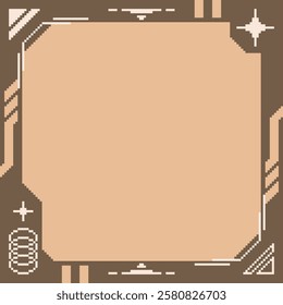 Brown Futuristic Brutalism Interface Frame Background, Pixel Art Illustration