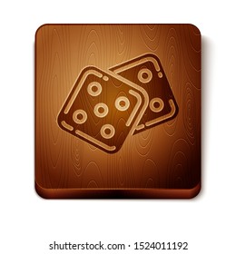 Brown Game dice icon isolated on white background. Casino gambling. Wooden square button. Vector Illustration