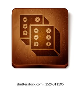 Brown Game dice icon isolated on white background. Casino gambling. Wooden square button. Vector Illustration