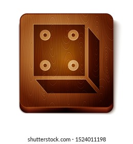 Brown Game dice icon isolated on white background. Casino gambling. Wooden square button. Vector Illustration