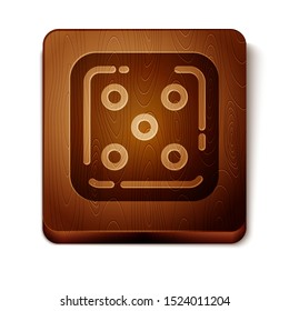 Brown Game dice icon isolated on white background. Casino gambling. Wooden square button. Vector Illustration