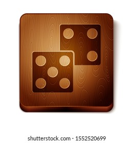 Brown Game dice icon isolated on white background. Casino gambling. Wooden square button. Vector Illustration