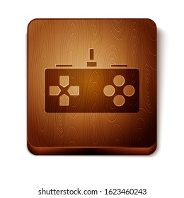 Brown Gamepad icon isolated on white background. Game controller. Wooden square button. Vector Illustration