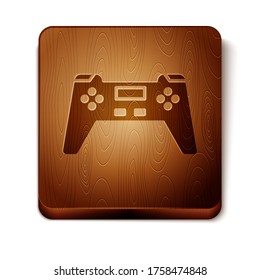 Brown Gamepad icon isolated on white background. Game controller. Wooden square button. Vector Illustration