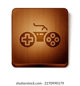Brown Gamepad icon isolated on white background. Game controller. Wooden square button. Vector