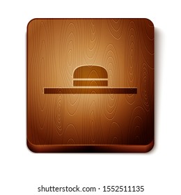 Brown Gardener, farmer or agricultural worker hat icon isolated on white background. Wooden square button. Vector Illustration