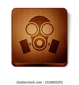 Brown Gas mask icon isolated on white background. Respirator sign. Wooden square button. Vector Illustration