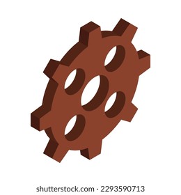 Brown gear with cogs isometric icon vector illustration