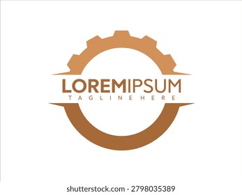 Brown gear shaped logo with loremipsum text and tagline on white background vector graphic illustration