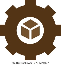 Braune Ausrüstung mit weißem Würfel-Symbol für technische oder Fertigungskonzepte