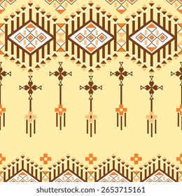 Brown geometric ethnic boho seamless pattern. Native ethnic pattern. Tribal pattern. Folk motif. Textile rapport. Wallpaper, tiles, carpets, elaborate borders, and rugs. Vector texture.