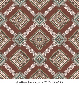 Brown Geometric ethnic oriental seamless pattern thai traditional Design for background,clothing,wrapping,fabric,Vector illustration.embroidery style