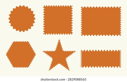 Brown Geometric Fabric Swatch and Jagged Edge Label Icon Set for Textile Samples, Badges, and Price Tags