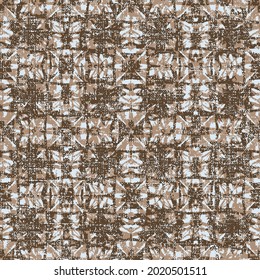 Brown geometric linen texture background. Seamless abstract textile effect. Distressed indigo dye pattern. ornamental elements on white background.