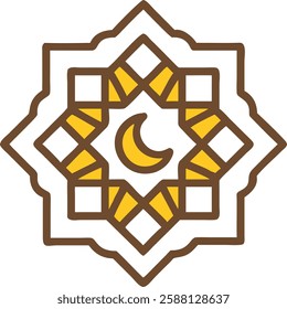 Brown geometric pattern with crescent moon, representing Ramadan nights and Islamic art.