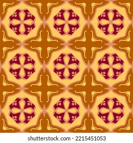 Brown Geometric Seamless Pattern with Tribal Shape. Pattern designed in Ikat, Aztec, Moroccan, Thai, Luxury Arabic Style. Ideal for Fabric Garment, Ceramics, Wallpaper. Vector Illustration.