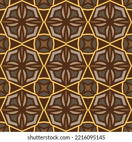 Brown Geometric Seamless Pattern with Tribal Shape. Pattern designed in Ikat, Aztec, Moroccan, Thai, Luxury Arabic Style. Ideal for Fabric Garment, Ceramics, Wallpaper. Vector Illustration.