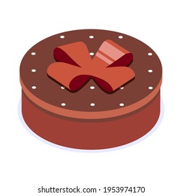 Brown gift box with bow. Gift for party, celebration, special event like birthday, christmas, valentines day. Modern vector illustration in isometric style. Isolated on white background.
