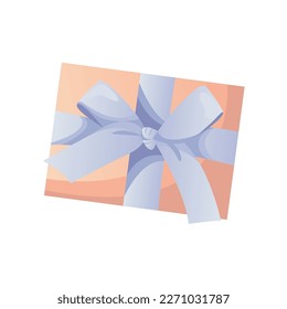 Caja de regalo de color marrón en papel de envolver con cinta, arco azul. Buzón sorpresa. Día Internacional de la Mujer, 8 de marzo. Diseño romántico del Día de la Madre para tarjeta de saludo, afiche, postal, volante. Vector