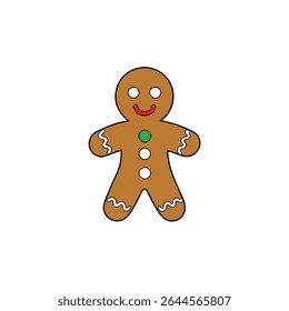 a brown gingerbread man with white icing and candy