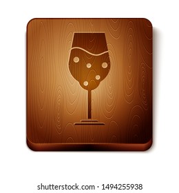 Brown Glass of beer icon isolated on white background. Wooden square button. Vector Illustration