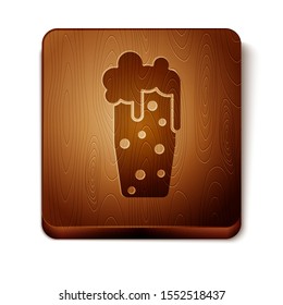 Brown Glass of beer icon isolated on white background. Wooden square button. Vector Illustration