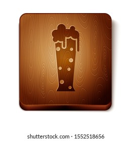 Brown Glass of beer icon isolated on white background. Wooden square button. Vector Illustration