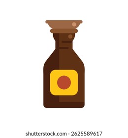 Brown glass bottle with cork top containing liquid, isolated on white background