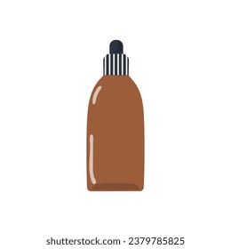 Botella de vidrio marrón de estilo plano. Sérico aislado de color ámbar con tapa, frasco cosmético. Para vitaminas cosméticas, botella de medicina al estilo de las caricaturas.	