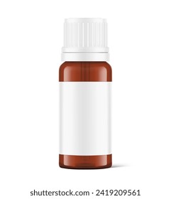 Brown glass bottle mockup for medical, eye or nasal drops isolated on white background. Vector illustration. Can be used to present medical and other needs. EPS10.