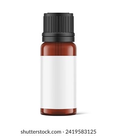 Brown glass bottle mockup for medical, eye or nasal drops isolated on white background. Vector illustration. Can be used to present medical and other needs. EPS10.