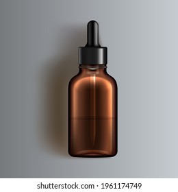 Brown Glass Dropper Bottle For Oil Or Other Cosmetics. EPS10 Vector