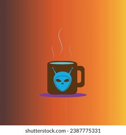 El vidrio marrón delante del fondo y el patrón alienígena azul delante de él.